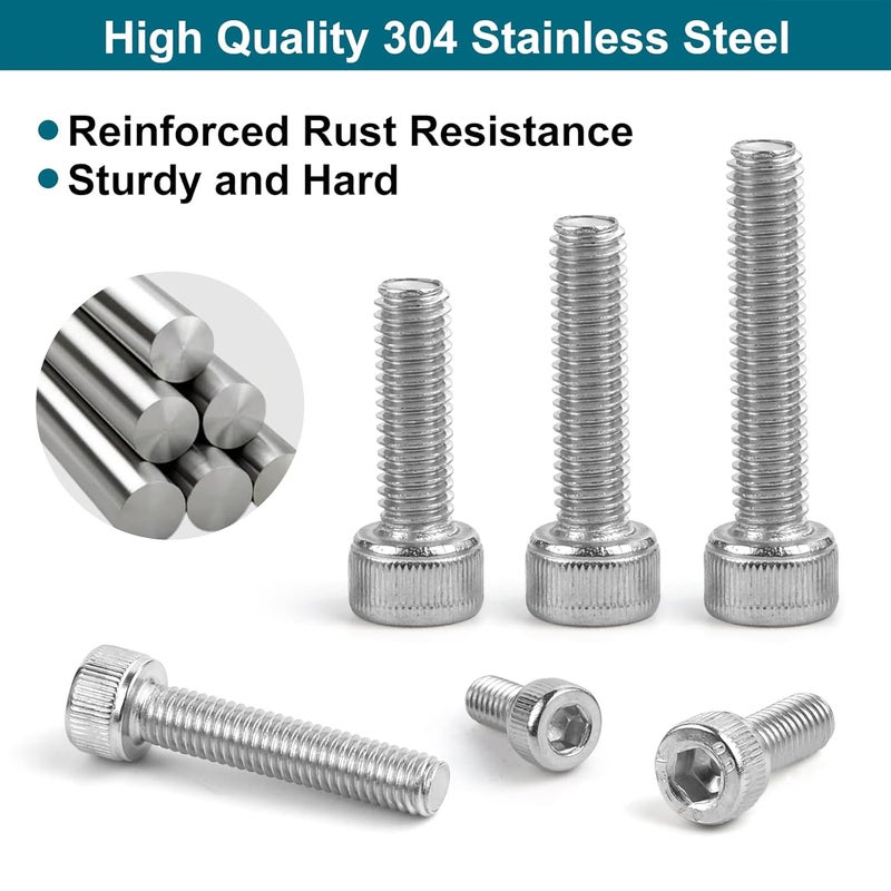 SATANTECH 1600Pcs Metric Screw Assortment,M2 M3 M4 M5 Metric Bolt Assortment,304 Stainless Steel Metric Machine Screws,Hex Socket Head Cap Screws Nuts and Bolts Assortment Kit with Flat & Lock Washers - Image 3